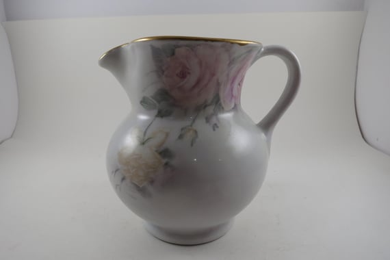 Vintage Porcelain Water Pitcher: Hand-Painted Artist Signed