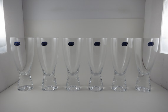 Set of Six Vintage Bohemia Crystal Beer Glasses (7 Inch, Weighted Base)