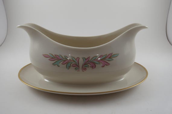 Vintage Franciscan Rossmore Gravy Boat with Attached Tray