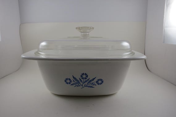 Vintage Corning Ware Blue Cornflower Dutch Oven with Glass Lid