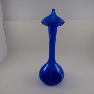 Vintage Cobalt Blue Hand Blown Art Glass Tall Vase White Hints 10 5/8 Inches Tall Pristine Beauty