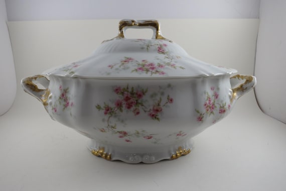 Vintage Haviland Limoges France Schleiger Pink Roses Pattern Tureen with Lid