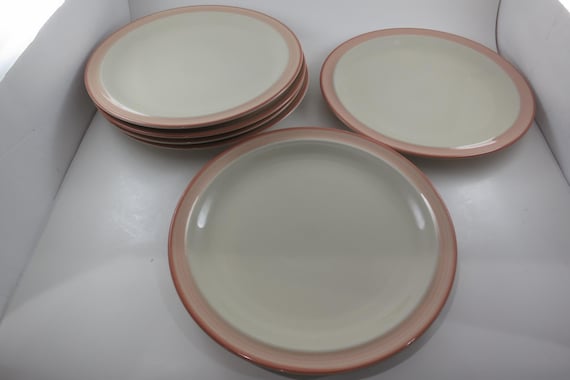 Set of Six Vintage International Ombre Peach Sands Pattern Stoneware 10 1/2 Inch Dinner Plates
