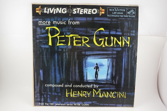 Vintage 1959 Peter Gunn Vinyl LP Record, Mancini, Blue Tint Cover