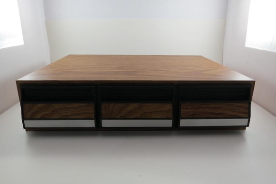 Vintage 1980's Faux Wood Three Row Hard Cassette Holder Holds 42 Tapes Excellent Condition Individual Tape Slots