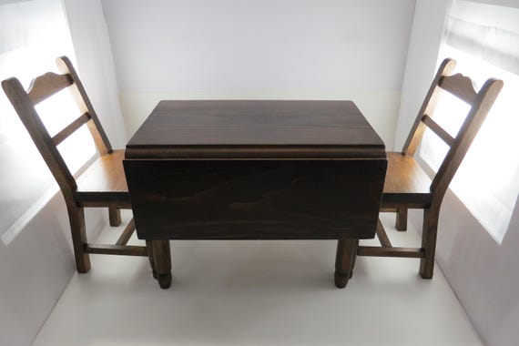 Adorable Vintage Wooden Child's/Doll's Drop Leaf Table and Chair Set Excellent Condition