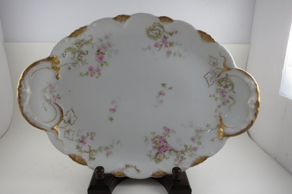 Vintage Haviland Limoges France Schleiger Pink Roses Pattern 14 Inch Oval Serving Platter