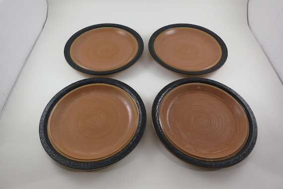 Vintage Kasuga Stoneware Salad Plates (Set of 4), Brown Black 7 1/8 Inch