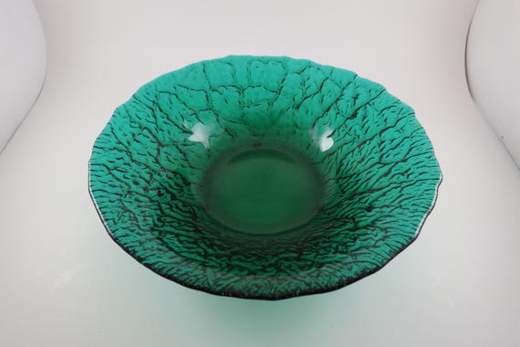 Vintage Forrest Green Glass Center Bowl - 11.5 Inch Serving Bowl