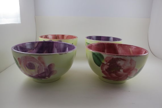 Pfaltzgraff Flower Market Soup Bowls, Set of 4, Red & Purple Floral