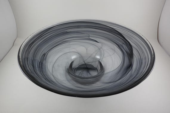 Large Gray Swirl 11 1/2 Inch Art Glass Center Display Bowl