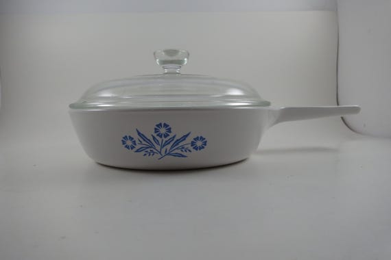 Vintage Corning Ware Blue Cornflower Skillet - 6.5 Inch Manuette P-83-B with Glass Lid