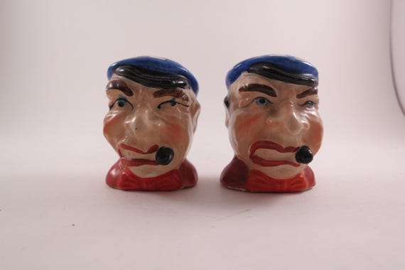 Vintage Grumpy Silent Sam Salt and pepper Set Made in Japan Excellent Condition