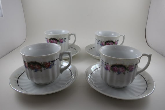 Japanese Lusterware Cup and Saucer Sets of 4