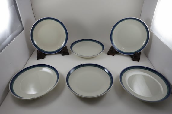 Set of 6 Vintage Pfaltzgraff Ocean Breeze Pattern Stoneware 6 3/4 Inch Bread Plates