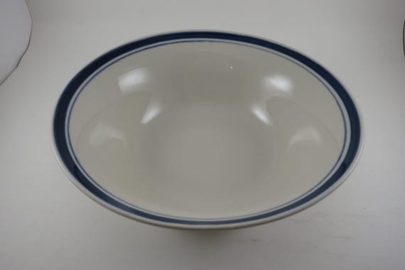 Vintage 9 Inch Diamond Stoneware Serving Bowl Blue Rim