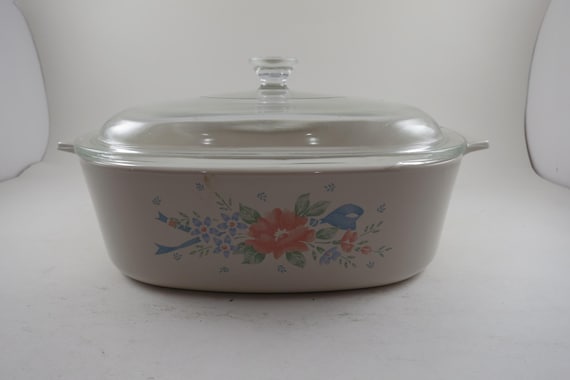 1990-94 Corning Ware 2 Quart Saucepan: Symphony Beige Pattern with Clear Glass Lid A-2-B