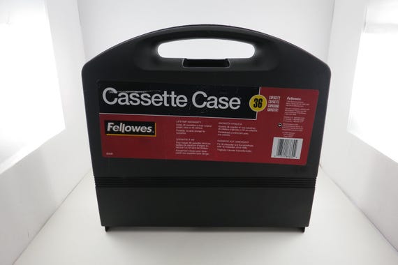 Vintage 1990's Black Fellowes Hardshell 36 Cassette Case Holder with Handle Latch Excellent Condition