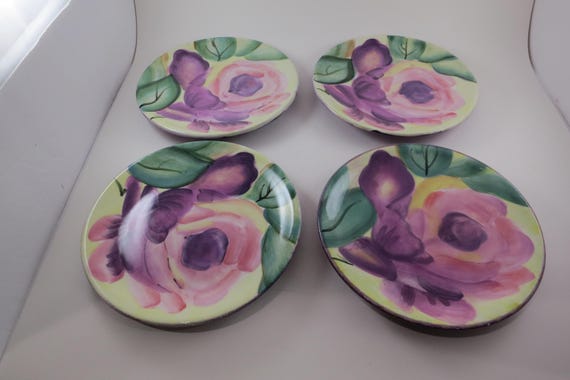 Set of Four Pfaltzgraff Flower Market 8 Inch Salad Plates Very Good Used Condition