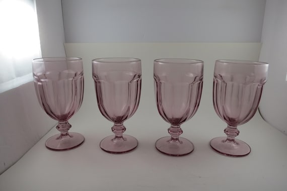 Set of Four Vintage Pink MCM Amethyst Libby Duratuff Iced Tea Glasses 16oz 7 Inches Tall Pristine Condition