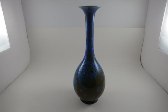 Vintage Art Glass 11 Inch Tall Brown and Blue Vase