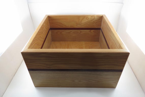 Vintage Inlaid Stripe Solid Wood Box 13x13x7.5 Catch All