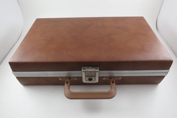 Vintage Brown Faux Leather Cassette Tape Case - Holds 24 with Key