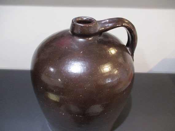 Beautiful Antique Pottery Jug with Handle Stoneware Brown 12 Inches Tall Fat Excellent Original Condition