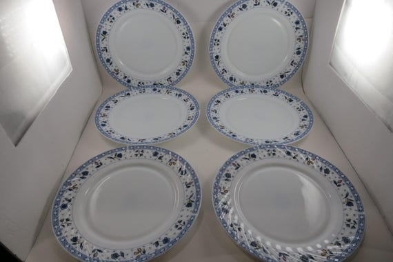 Chinbull Opal Glass Dinner Plates - Set of 6 Floral Rim