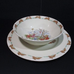Vintage Royal Doulton Bunnykins Childs Christening Plate & Bowl Set Excellent Condition