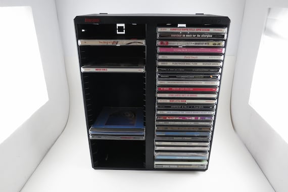 Vintage Black Posso Disco Space CD Crate: Double Holder, 50 Discs