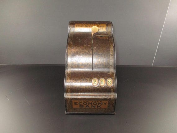 Early Century Chas W Shonk Co Mechanical Five Coin Economy Savings/Toy Bank Works