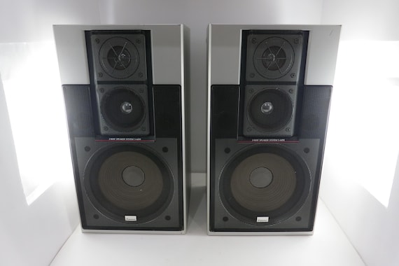 Pair of 80's Silver Retro High Quality Sansui Stereo Speakers S-M99 3 Way Superior Sound Free Shipping