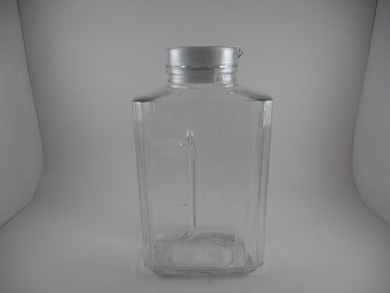 Vintage Anchor Hocking Ribbed Glass Juice/Water Jar with Original White Lid Excellent Original Condition