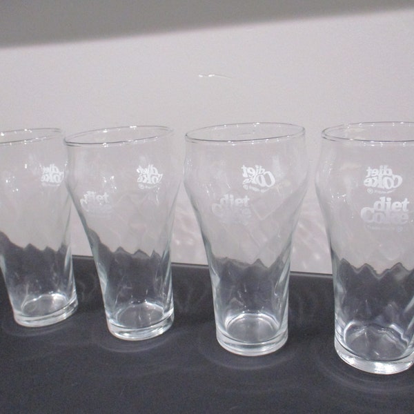 Matching Set of Four Vintage Diet Coke Glasses 1980's Like New Used Condition 12 Ounce 6 1/4 Inches Tall