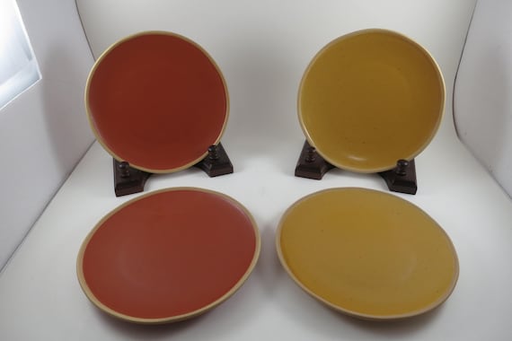 Set of Four Acton by Threshold 7 In Salad Plates Yellow and Orange