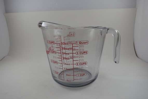 Vintage Anchor Hocking Measuring Cup: 4 Cups 32 Ounce, Red Lettering