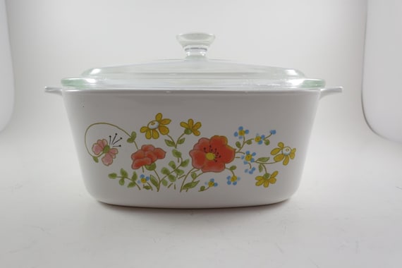 1979-1985 Corning Ware A 1 1/2 B 1 1/2 Quart Saucepan with Glass Lid Wildflower Pattern Excellent Condition