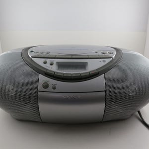 Sony CFD-S350 CD Radio Cassette Corder Stereo Home or Portable Stereo Boombox Works Perfect Silver Retro Style In Original Box