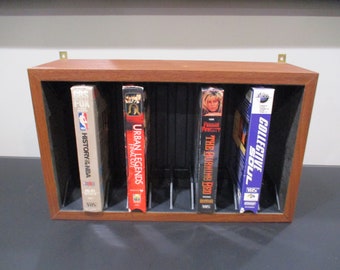 Vintage Faux Wood VHS Cassette Holder Display Holds 10 Tapes Excellent Condition