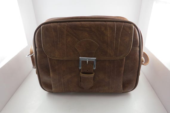 Vintage 1975 Escort American Luggage Brown Faux Leather Large Carry On Bag with Strap Excellent Vintage Condition