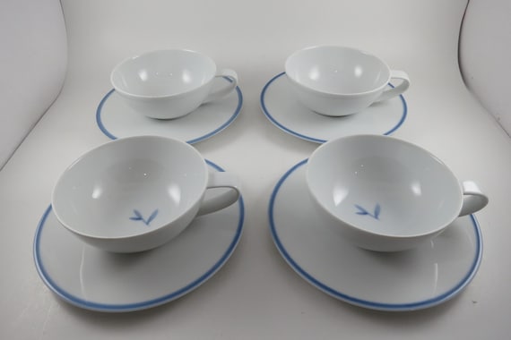 Calvin Klein Birch (Blue Band) Cup and Saucer Set of Four