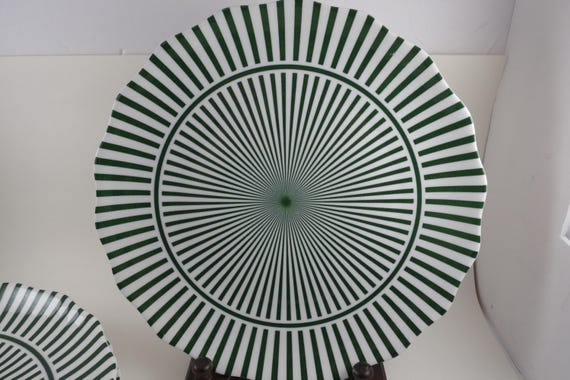 Set of Six Vintage Green Striped Hobby Lobby 10 1/2 Inch Dinner Plates