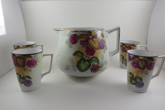 Vintage Nippon Lemonade Set: Hand-Painted Raspberries, 5-Piece