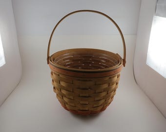 1995 Longaberger Basket: Medium Round Basket with Swing Handle