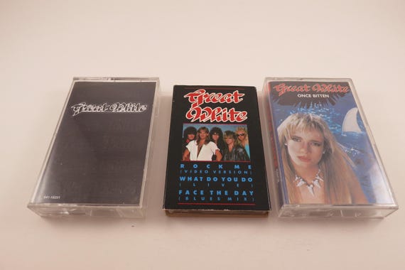 Vintage 1980's Great White Cassette Tapes Excellent Condition Shot in the dark Once Bitten Recovery Live On Your Knees Sold Individually