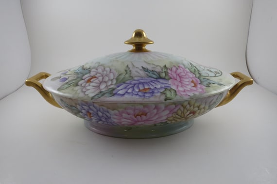 Vintage Thomas PT Bavaria Lidded Vegetable Bowl Hand Painted Artist Signed