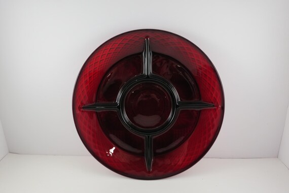 Vintage 10 Inch Ruby Red Divided Relish Dish Plate Like New Condition
