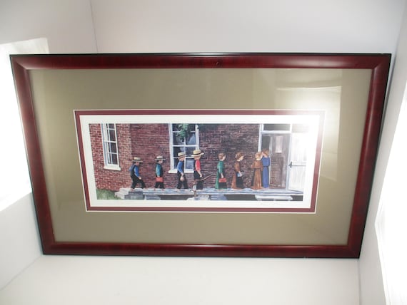 Fabulous Eric Mohn Artist Signed & Numbered Lithograph Amish School House Professionally Framed Mated 23x14 Cherry Frame