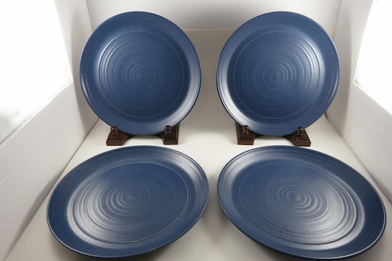 Set of Four Bee & Willow Home Milbrook Speckled Blue Pattern 10 Inch Dinner Plates